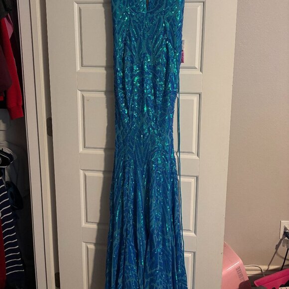 NWT Alyce Paris 61618 Sequin Prom Dress Ocean Size 0 - Picture 8 of 10